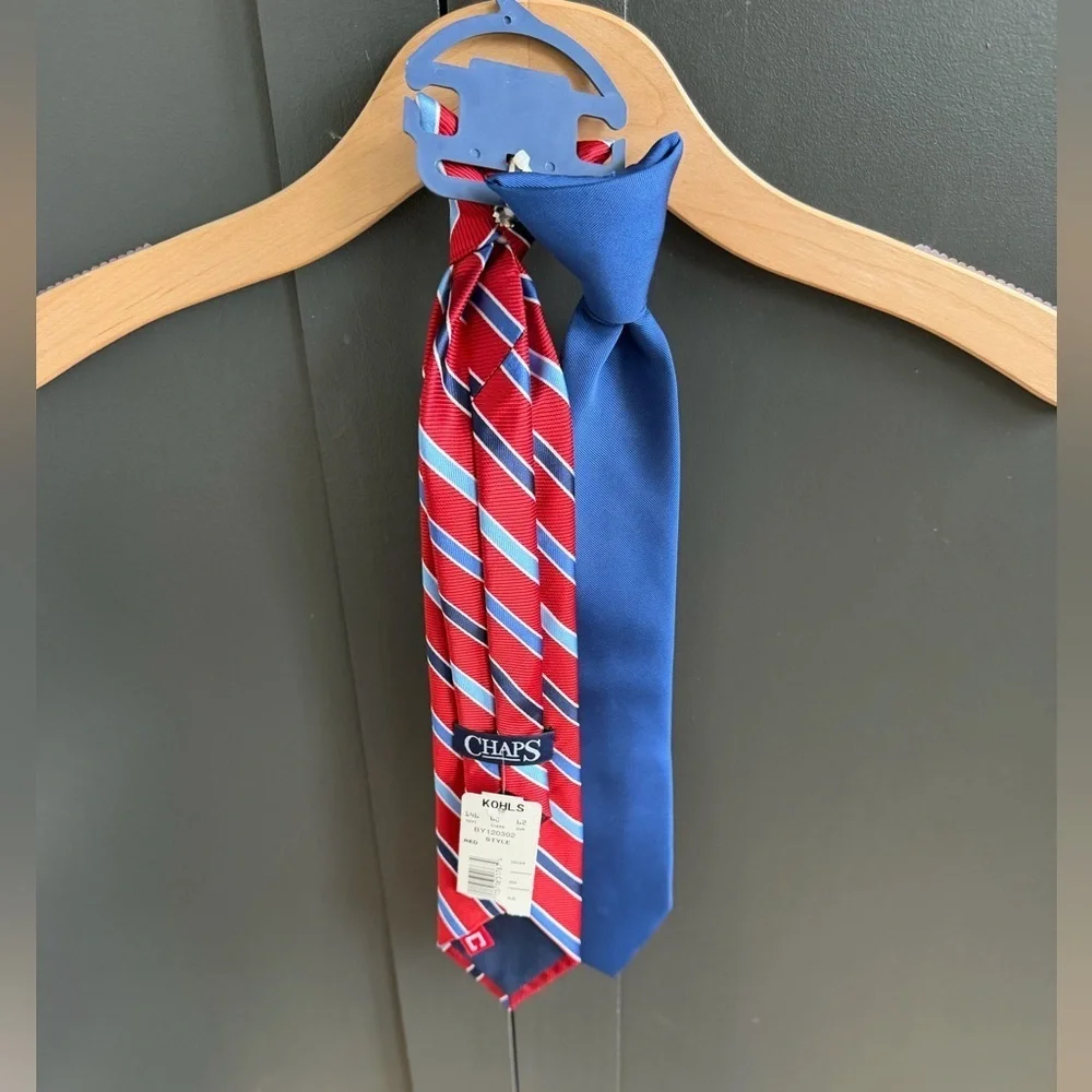 Chaps | set of 2 Ties | Res Stripe and solid clip on | NWT